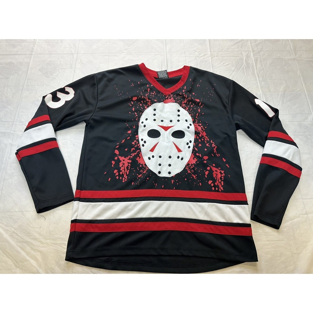 Friday the 13th Jason Voorhees Hockey Jersey Halloween Black Red #13 Size M